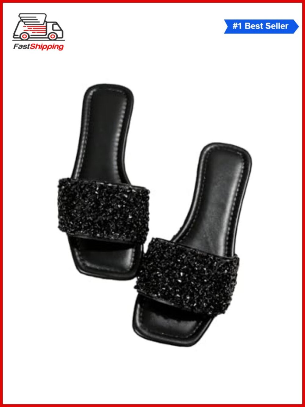 ✨Sparkly Flat Sandals Dressy Open Toe Glitter Slide Shoes